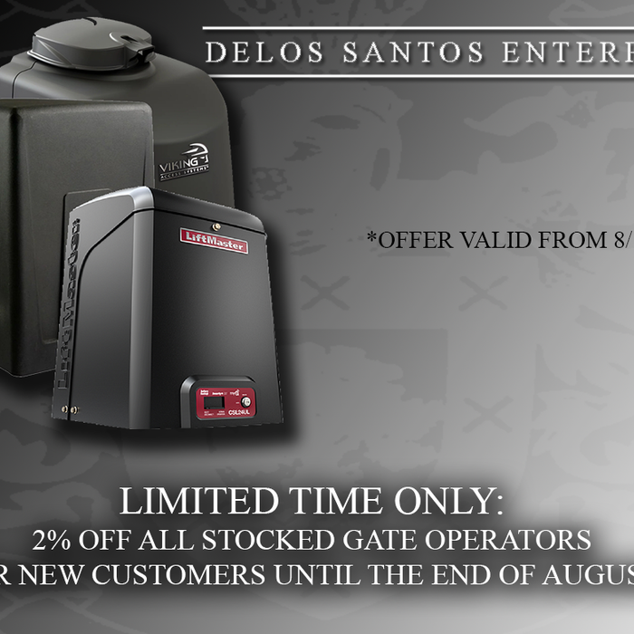 PROMOTIONAL: New Customer signups receive 2% off all stocked gate operators until the end of August